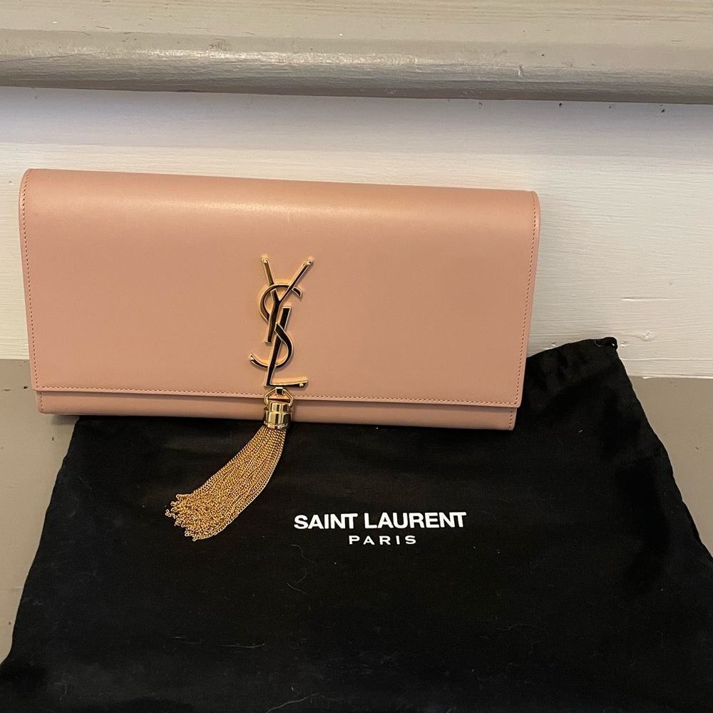 Yves Saint Laurent monogram calfskin clutch pale blush